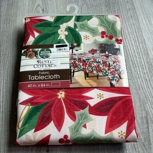 Rustic Cottage Red Poinsettia Holiday Tablecloth -         CAJA   #.   5